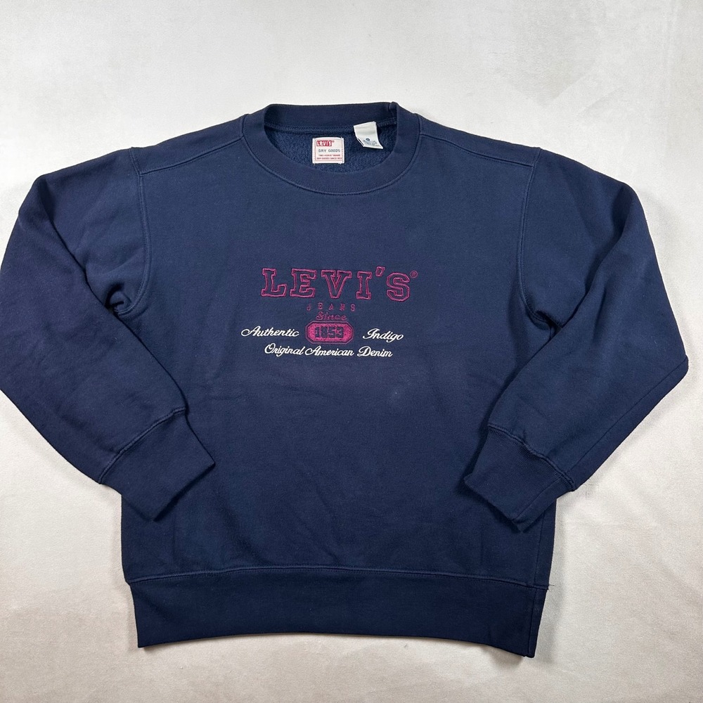 Vintage Levi's Dry Goods Sweatshirt Mens S 90s Embroidered Navy Crew Neck